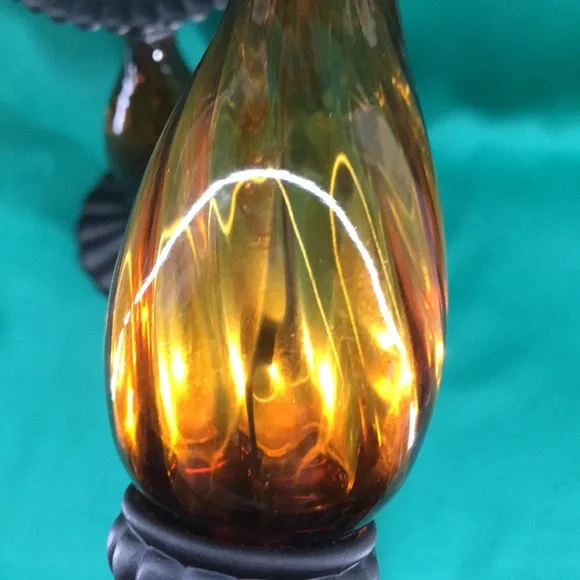 PARTYLITE Global Fusion Taper/Pillar Holder Amber Glass/Black Metal—P8722–(Pair) - Picture 7 of 11